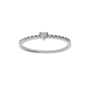 ALLIANCE ARGENT PLATINÉ DEMI RAIL ET SOLITAIRE OXYDES BLANCS SERTIS