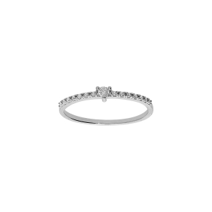 ALLIANCE ARGENT PLATINÉ DEMI RAIL ET SOLITAIRE OXYDES BLANCS SERTIS