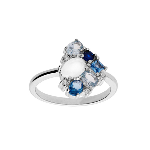 BAGUE ARGENT RHODIÉ OXYDES BLEUS ET BLANCS