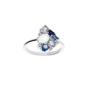 BAGUE ARGENT RHODIÉ OXYDES BLEUS ET BLANCS