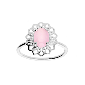 BAGUE ARGENT RHODIÉ MOTI FLEUR AVEC PIERRE ROSE SYNTHETIQUE