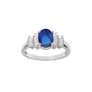 BAGUE ARGENT RHODIÉ OXYDE BLANC ET BLEU FONCÉ