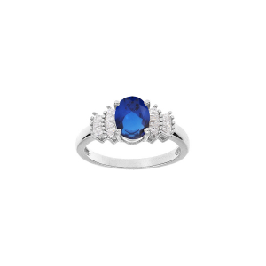 BAGUE ARGENT RHODIÉ OXYDE BLANC ET BLEU FONCÉ