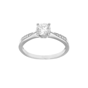 BAGUE ARGENT RHODIÉ SOLITAIRE OXYDES BLANCS SERTIS ET 1 OXYDE BLANC SERTI GRIFFE