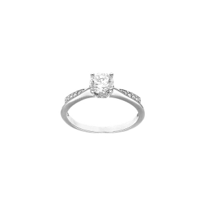 BAGUE ARGENT RHODIÉ SOLITAIRE OXYDES BLANCS SERTIS ET 1 OXYDE BLANC SERTI GRIFFE