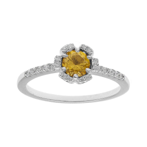 BAGUE ARGENT RHODIÉ FLEUR OXYDES COULEUR MIEL  ET BLANCS SERTIS