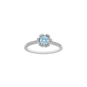 BAGUE ARGENT RHODIÉ FLEUR OXYDES BLEU CLAIR ET BLANCS SERTIS