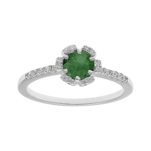 BAGUE ARGENT RHODIÉ FLEUR OXYDES VERT FONCÉ ET BLANCS SERTIS