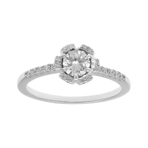 BAGUE ARGENT RHODIÉ FLEUR OXYDES BLANCS SERTIS