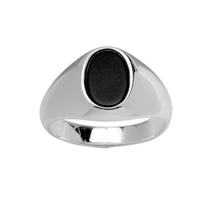 CHEVALIERE ARGENT RHODIÉ  CHEVALIERE PLATEAU OVALE ONYX NOIR