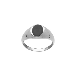 CHEVALIERE ARGENT RHODIÉ  CHEVALIERE PLATEAU OVALE ONYX 9 x 7 mm  NOIR