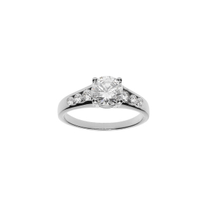 BAGUE ARGENT PLATINÉ RAIL OXYDES BLANCS ET 1 CENTRAL 4 GRIFFES