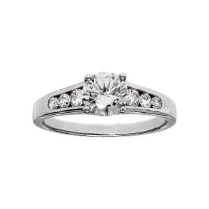 BAGUE ARGENT RHODIÉ GRAND DIAMETRE RAIL OXYDES BLANCS ET 1 CENTRAL 4 GRIFFES