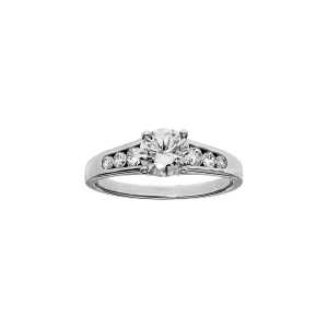 BAGUE ARGENT RHODIÉ GRAND DIAMETRE RAIL OXYDES BLANCS ET 1 CENTRAL 4 GRIFFES