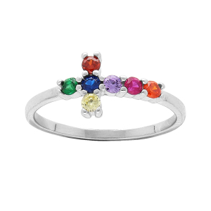 BAGUE ARGENT RHODIÉ AVEC CROIX MULTI COULEURS