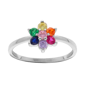 BAGUE ARGENT RHODIÉ FLEUR MULTI COULEURS
