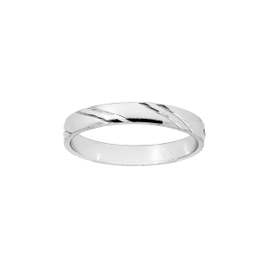 ALLIANCE ARGENT RHODIÉ 3MM DIAMANTEE 2 TRAITS BIAIS