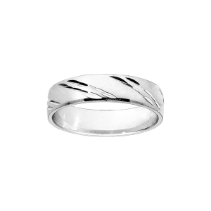 ALLIANCE ARGENT RHODIÉ DIAMANTEE 5MM 2 TRAITS BIAIS