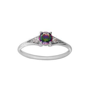 BAGUE ARGENT RHODIÉ OXYDE MYSTIQUE ARC EN CIEL AVEC OXYDES BLANCS SERTIS