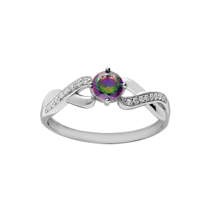 BAGUE ARGENT RHODIÉ OXYDE MYSTIQUE ARC EN CIEL AVEC INFINI OXYDES BLANCS SERTIS