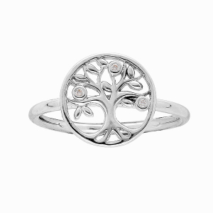 BAGUE ARGENT RHODIÉ ARBRE DE VIE OXYDES BLANCS SERTIS