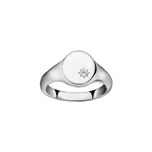 CHEVALIERE ARGENT RHODIÉ OVALE AVEC OXYDE BLANC