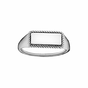 CHEVALIERE ARGENT RHODIÉ RECTANGULAIRE CADRE PERLÉ