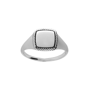 CHEVALIERE ARGENT RHODIÉ CARRÉ CONTOUR PERLÉ