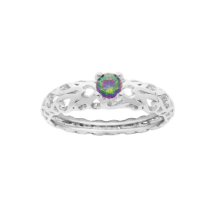 BAGUE ARGENT RHODIÉ JONC STYLISÉ 1 OXYDE MULTI COULEURS SERTI 4 GRIFFES