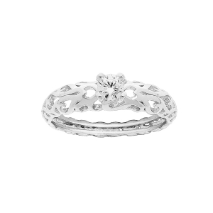 BAGUE ARGENT RHODIÉ JONC STYLISÉ 1 OXYDE BLANCS SERTI 4 GRIFFES