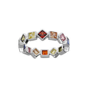 BAGUE ARGENT RHODIÉ FORME GEOMETRIQUE OXYDES MULTI COULEURS