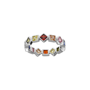 BAGUE ARGENT RHODIÉ FORME GEOMETRIQUE OXYDES MULTI COULEURS
