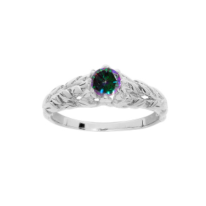 BAGUE ARGENT RHODIÉ SOLITAIRE MYSTIQUE ARC EN CIEL ET ARBRE DE VIE