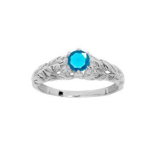BAGUE ARGENT RHODIÉ SOLITAIRE 5MM OXYDE BLEU CIEL ET ARBRE DE VIE