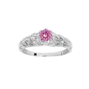 BAGUE ARGENT RHODIÉ SOLITAIRE 5MM OXYDE ROSE ET ARBRE DE VIE