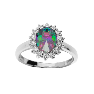 BAGUE ARGENT RHODIÉ OXYDE MYSTIQUE ARC EN CIEL ET CONTOUR OXYDES BLANCS