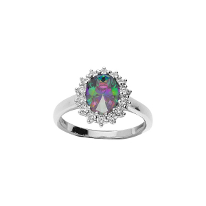 BAGUE ARGENT RHODIÉ OXYDE MYSTIQUE ARC EN CIEL ET CONTOUR OXYDES BLANCS