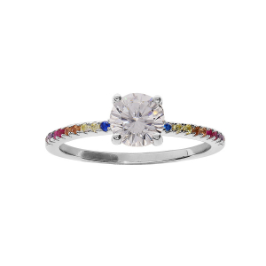 BAGUE ARGENT RHODIÉ DEMI RAIL OXYDES MULTI COULEUR ET OXYDE BLANC SERTI