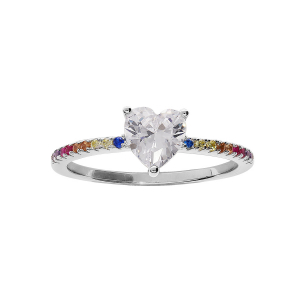 BAGUE ARGENT RHODIÉ DEMI RAIL OXYDES MULTI COULEUR ET OXYDE BLANC SERTI FORME COEUR