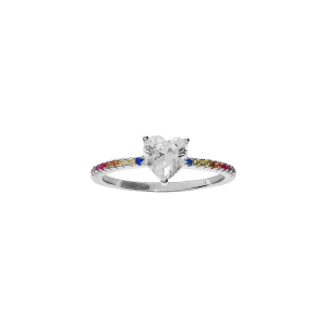 BAGUE ARGENT RHODIÉ DEMI RAIL OXYDES MULTI COULEUR ET OXYDE BLANC SERTI FORME COEUR