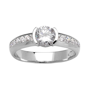 BAGUE ARGENT RHODIÉ PIERRES BLANCHES SYNTHETIQUE CENTRALE + RAIL