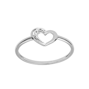 BAGUE ARGENT PLATINÉ COEUR OXYDES BLANCS SERTIS