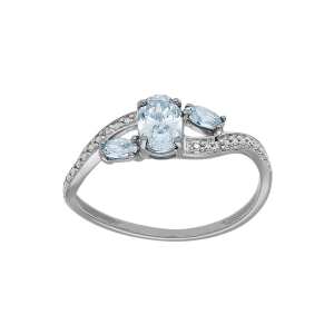 BAGUE ARGENT PLATINÉ CROISÉ OXYDES BLEU CIEL ET BLANCS SERTIS