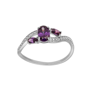 BAGUE ARGENT PLATINÉ CROISÉ OXYDES VIOLET SERTIS