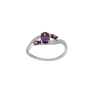 BAGUE ARGENT PLATINÉ CROISÉ OXYDES VIOLET SERTIS