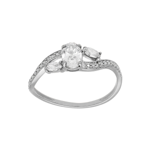 BAGUE ARGENT PLATINÉ CROISÉ OXYDES BLANCS SERTIS