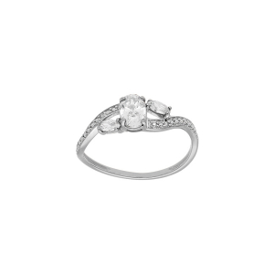 BAGUE ARGENT PLATINÉ CROISÉ OXYDES BLANCS SERTIS