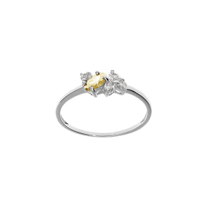 BAGUE ARGENT PLATINÉ OXYDES COULEUR MIEL ET BLANCS SERTIS