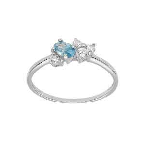 BAGUE ARGENT PLATINÉ OXYDES BLEU CIEL ET BLANCS SERTIS
