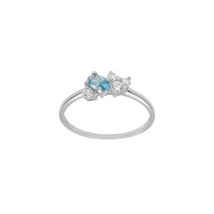 BAGUE ARGENT PLATINÉ OXYDES BLEU CIEL ET BLANCS SERTIS